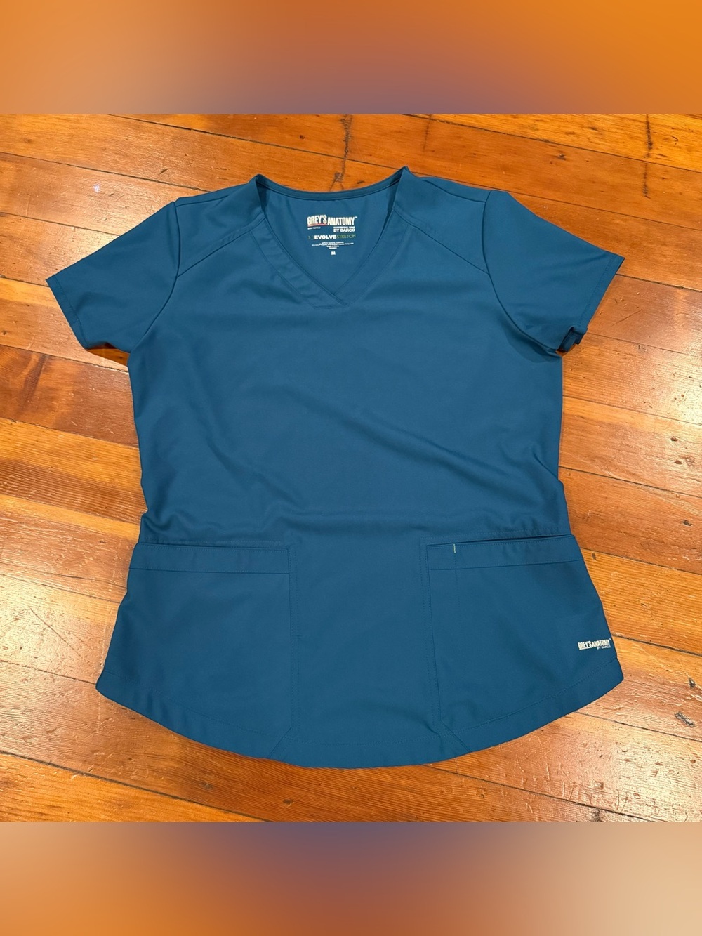 Grey's Anatomy Teal V-Neck Scrub Top with Front Pockets - Women's
